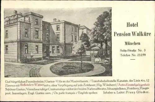 Stadtplan Ak München, Hotel Pension Walküre, Seitzstraße 3