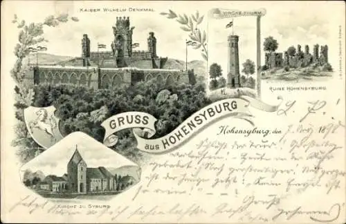 Litho Hohensyburg Syburg Dortmund, Kaiser Wilhelm Denkmal, Vincke Turm, Ruine, Kirche