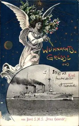 Ak Deutsches Kriegsschiff, SMS Prinz Heinrich, Kaiserliche Marine, Frohe Weihnachten, Engel