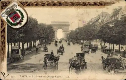 Wappen Ak Paris VIII, Avenue des Champs Élysées, Kutschen