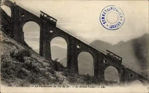 Ak Lourdes Hautes Pyrénées, Funiculaire du Pic du Jer, Grand Viaduc