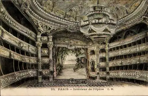 Ak Paris IX Opéra, Innenansicht, Ränge, Bühne