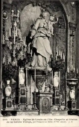 Ak Paris, Kirche St. Louis en l'Ile, Chapelle, Statue de la Sainte Vierge