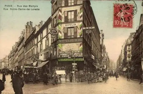 Ak Paris IX, Rue des Martyrs, Rue Notre Dame de Lorette