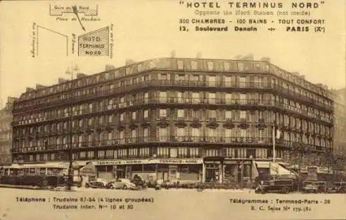 Ak Paris X, Boulevard Denain, Hotel Terminus Nord