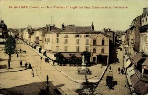 Ak Roanne Loire, Place d’Armes, Rue Nationale, Rue du Commerce