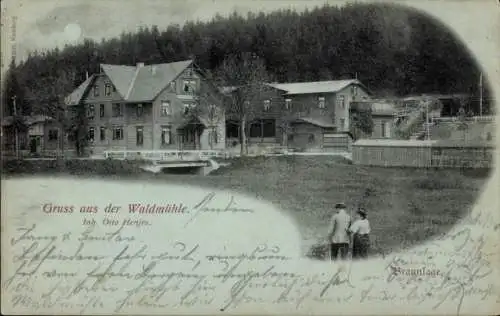 Mondschein Ak Braunlage im Oberharz, Waldmühle