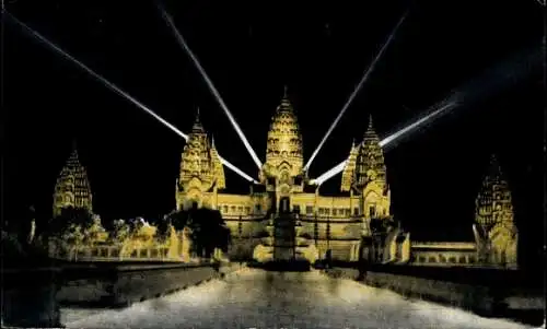 Ak Angkor Vat Kambodscha, Tempelanlagen, Nachtbeleuchtung