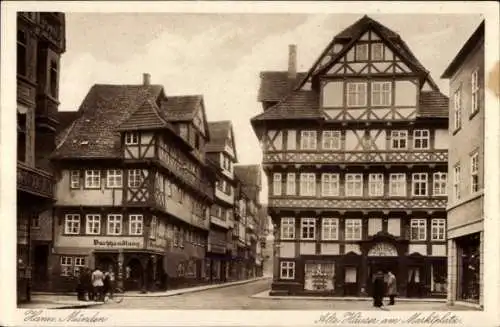 Ak Hann. Münden in Niedersachsen, Alte Häuser am Marktplatz, Fachwerkhäuser
