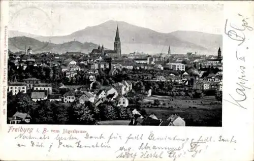 Ak Freiburg im Breisgau, Gesamtansicht, Blick vom Jägerhause, Kirche