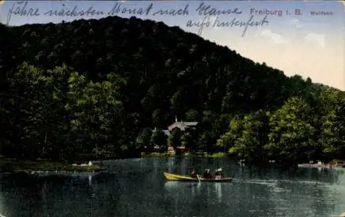 Ak Freiburg im Breisgau, Waldsee, Ruderboot