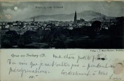 Mondschein Ak Freiburg im Breisgau, Gesamtansicht, Blick vom Hebsack