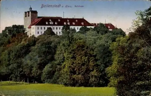 Ak Ballenstedt am Harz, Blick auf das Schloss aus dem Park