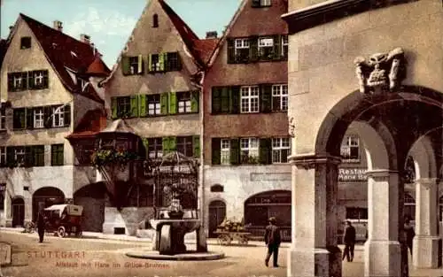 Ak Stuttgart, Altstadt, Hans im Glück Brunnen, Geißstr.