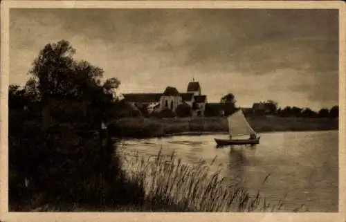 Ak Insel Reichenau Bodensee, Strandidyll, Mittelzell, Segelboot