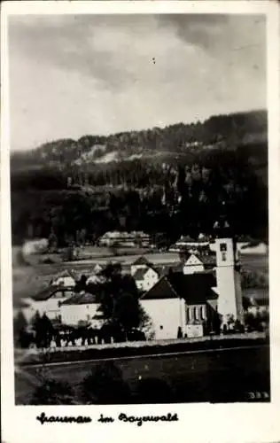 Ak Frauenau in Niederbayern, Bayernwald, Teilansicht, Kirche