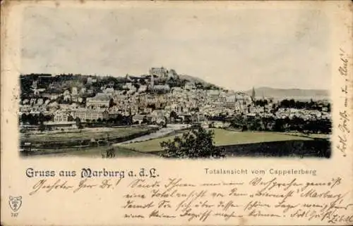 Ak Marburg an der Lahn, Totalansicht, Blick vom Cappelerberg