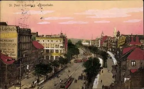 Ak Hamburg Mitte St. Pauli, Reeperbahn, Straßenbahn, Fassadenreklame Loebels