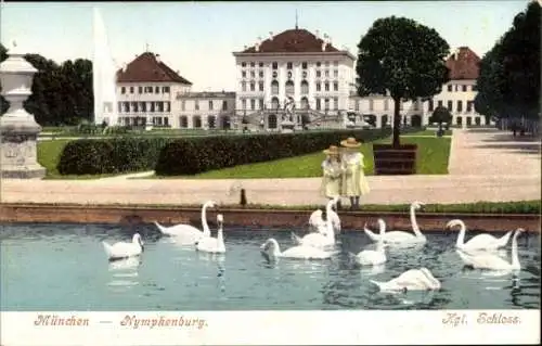 Ak München, Schloss Nymphenburg, Schwäne