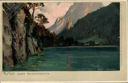 Künstler Litho Diemer, Zeno, Alpsee gegen Neuschwanstein