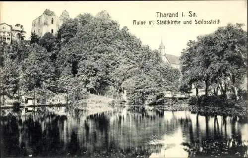 Ak Tharandt in Sachsen, Ruine, Stadtkirche, Schlossteich