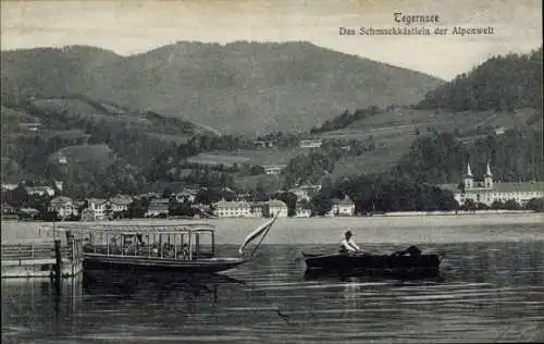Ak Tegernsee in Oberbayern, Teilansicht, Boot