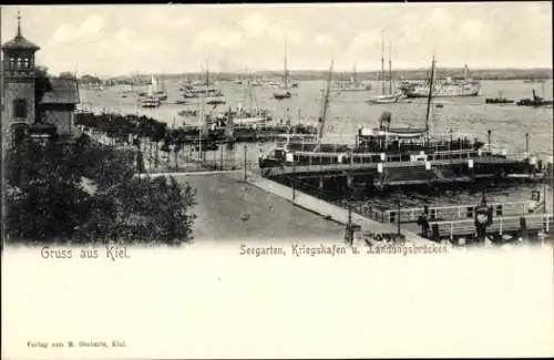 Ak Kiel, Seegarten, Kriegshafen, Landungsbrücken