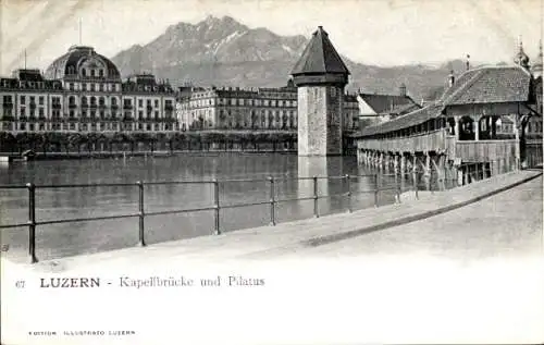 Ak Luzern Stadt Schweiz, Kapellbrücke, Wasserturm, Pilatus
