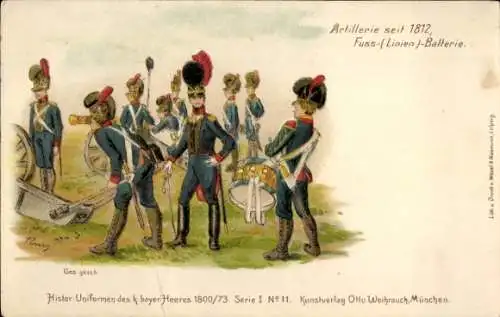 Litho Historische Uniformen des b. bayer. Heeres 1800/73 Serie I No. 1, Artillerie seit 1812