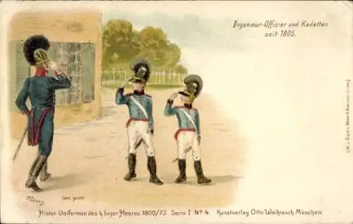 Litho Historische Uniformen des b. bayer. Heeres 1800/73 Serie I No. 4, Ingenieur-Offizier