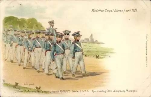 Litho Historische Uniformen des b. bayer. Heeres 1800/73 Serie I No. 5, Kadetten-Corps seit 1825