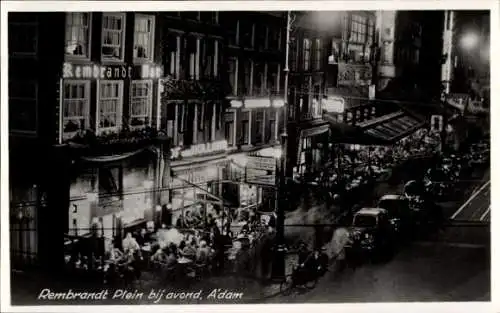 Ak Amsterdam Nordholland Niederlande, Rembrandt Plein am Abend
