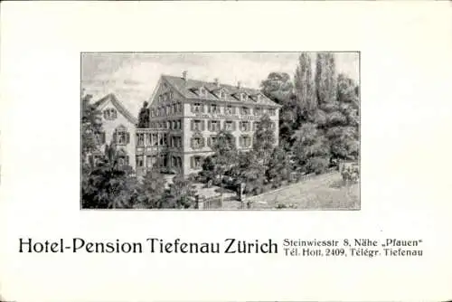 Litho Zürich Stadt Schweiz, Hotel-Pension Tiefenau