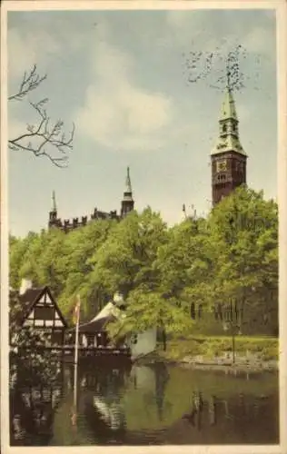 Ak København Kopenhagen Dänemark, Rathaus, Tivoli See