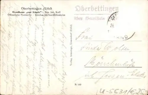 Ak Oberbettingen in der Eifel, Bahnhof, Gleisseite, Gasthaus zur Linde, Kirche, Totalansicht