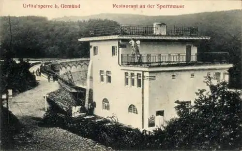 Ak Gemünd Schleiden in der Eifel, Urft-Talsperre, Restaurant, Sperrmauer