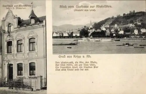 Ak Kripp Remagen am Rhein, Gasthaus zur Rheinfähre, Linz