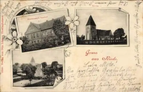 Ak Riede in Niedersachsen, Kirche, Brinkmanns Gasthof, Dorf