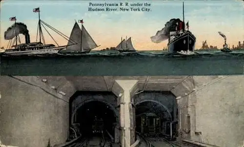 Ak New York City USA, Pennsylvania R. R. unter dem Hudson River, Tunnel