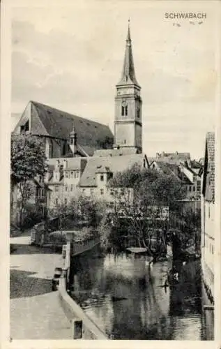 Ak Schwabach in Mittelfranken Bayern, Teilansicht, Kirche