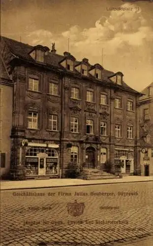 Ak Bayreuth in Oberfranken, Geschäftshaus Firma Julius Heuberger, Optik, Physik, Elektrotechnik