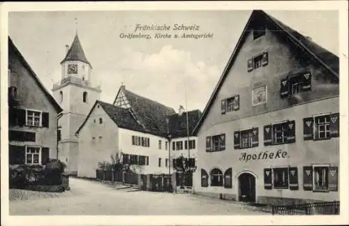 Ak Gräfenberg in Oberfranken, Kirche, Amtsgericht, Apotheke