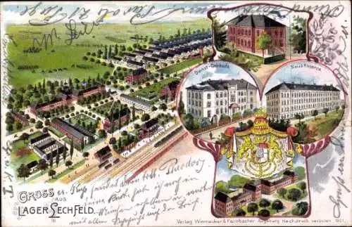 Litho Lagerlechfeld Graben Schwaben, Truppenübungsplatz, Offiziersbaracke, Platzkommando