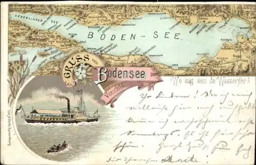 Vexier Landkarten Litho Bodensee, Wo mag sein die Wasserfee