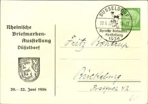 Ganzsachen Künstler Ak Peters, P., Düsseldorf am Rhein,Briefmarkenausstellung Juni 1936,Schirmherrin