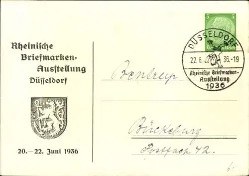 Ganzsachen Künstler Ak Peters, P., Düsseldorf am Rhein,Briefmarkenausstellung Juni 1936,Schirmherrin