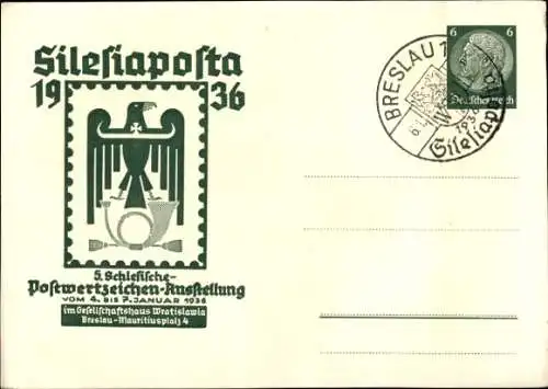 Ganzsachen Ak Silesiaposta 1936, 5. Schlesische Postwertzeichen Ausstellung, PP 122C 16/01