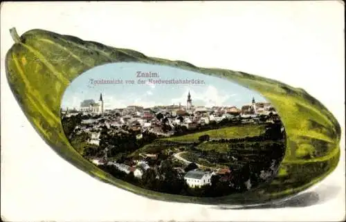 Ak Znojmo Znaim Südmähren, Gesamtansicht, Nordwestbahnbrücke, Gurke