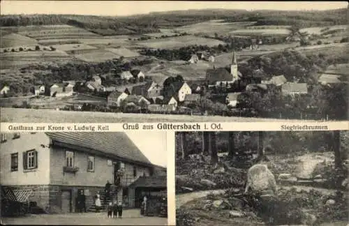 Ak Güttersbach Mossautal im Odenwald Hessen, Siegfriedbrunnen, Gasthaus zur Krone