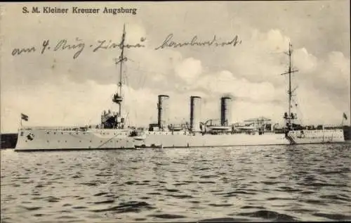 Ak Deutsches Kriegsschiff, SMS Augsburg, Kleiner Kreuzer, Kaiserliche Marine, GLK